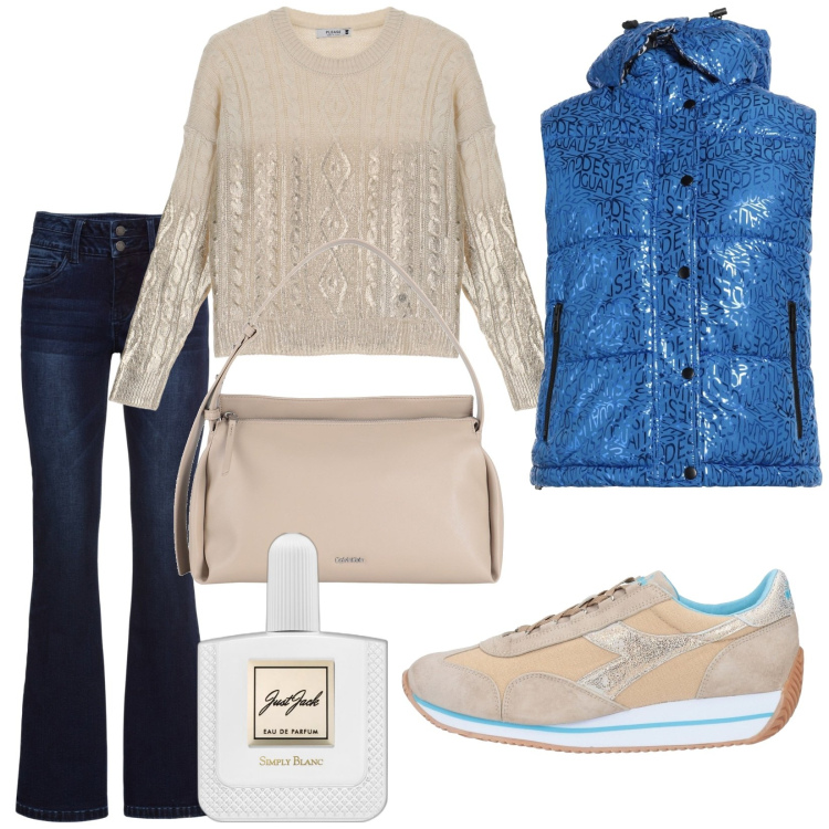 Outfit donna - Urban glam. Stile Urban per Tutti i giorni. Abbinamento con jeans bootcut, sneakers, piumini, borse a mano, profumi, pullovers.