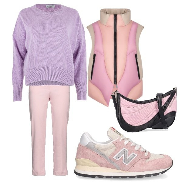 Outfit donna - chiarore. Stile Urban per Tutti i giorni. Abbinamento con pantaloni, piumini, sneakers, borse a spalla, pullovers.