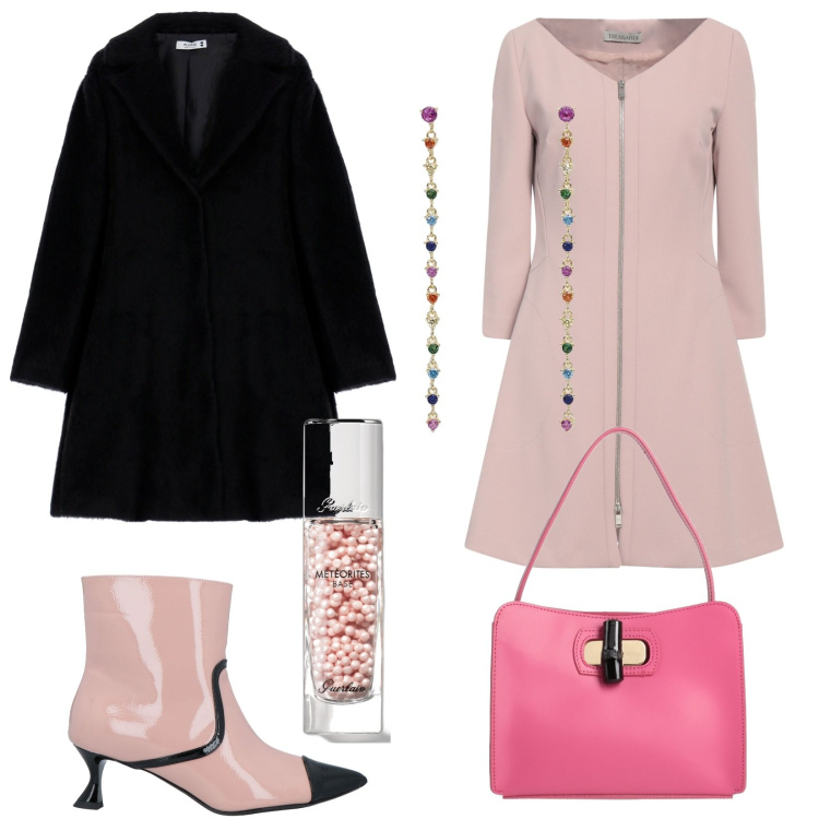 Outfit donna - Total look #1808304. Stile Glamour per Cerimonia. Abbinamento con vestiti corti, borse a mano, stivaletti, primer, orecchini, cappotti.