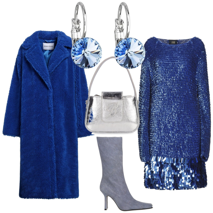 Outfit donna - Blu royale .....un evento in arrivo. Stile Glamour per Serata fuori. Abbinamento con stivali, vestiti corti, cappotti, orecchini, borse a mano.