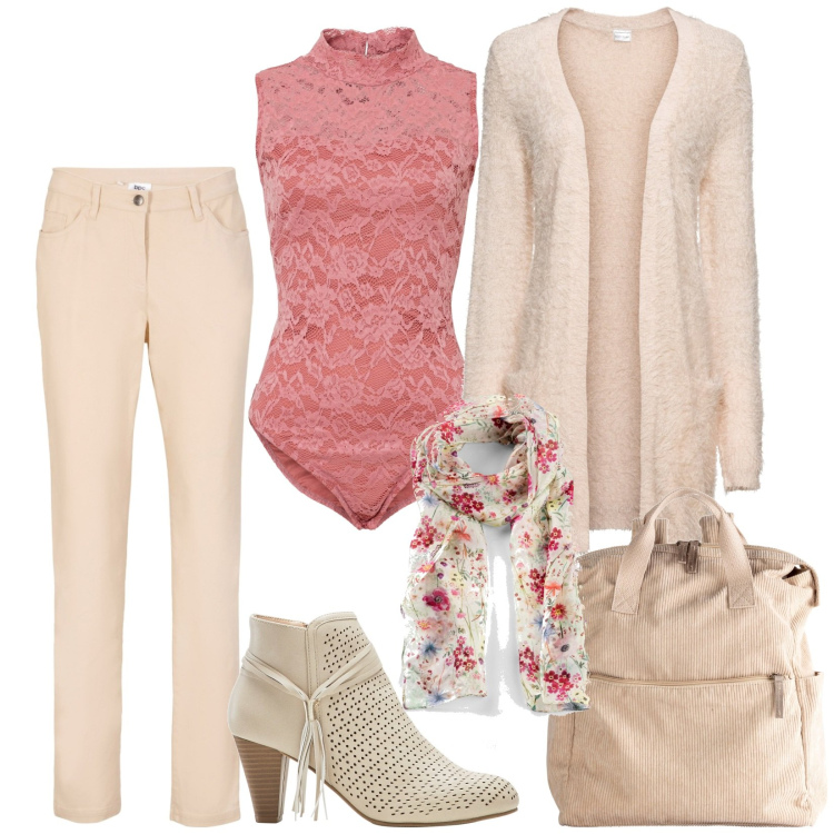 Outfit donna - Total look #1808363. Stile Casual chic per Serata fuori. Abbinamento con zaini, foulard, cardigans, body, pantaloni, stivaletti.