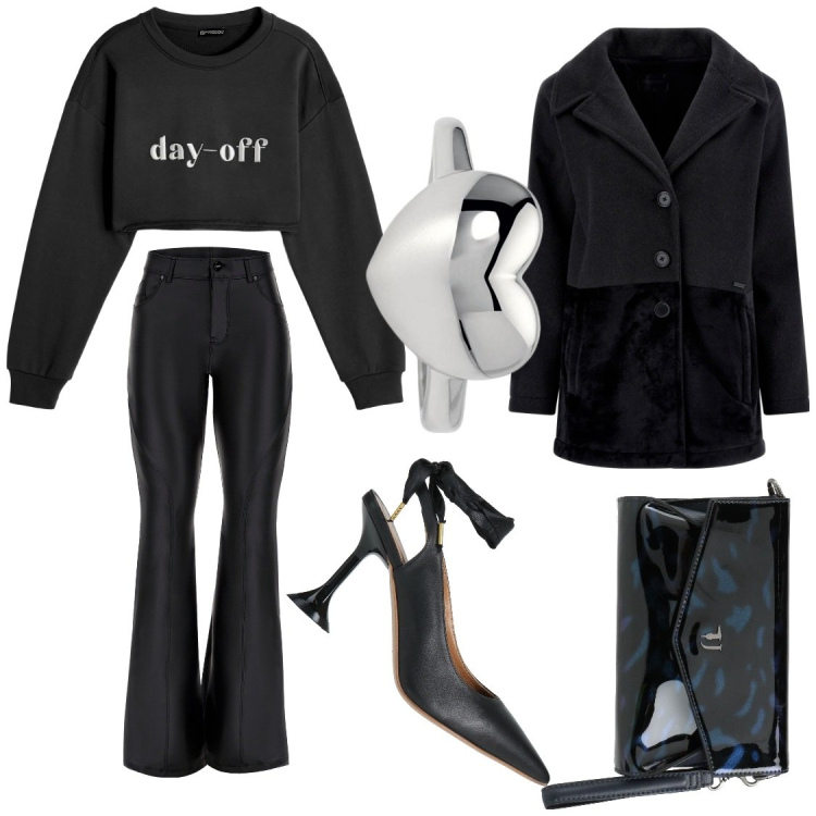 Outfit donna - Freddy in love. Stile Casual chic per Serata fuori. Abbinamento con décolleté, borse a mano, anelli, pantaloni skinny, cappotti, felpe.