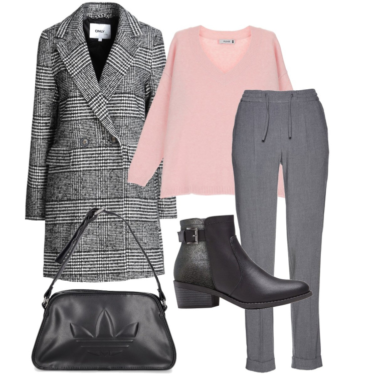 Outfit donna - Il cappottino a quadri. Stile Casual chic per Ufficio. Abbinamento con pantaloni, stivaletti, cappotti, maglieria, borse a tracolla.