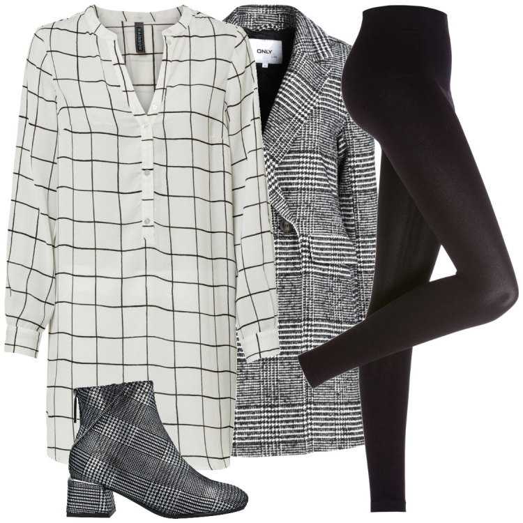 Outfit donna - Total look #1808466. Abbinamento con leggings, bluse, cappotti, stivaletti.