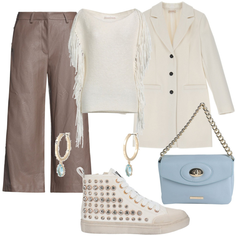 Outfit donna - Total look #1808487. Stile Casual per Ufficio. Abbinamento con pullovers, pantaloni, sneakers alte, borse a mano, orecchini, cappotti.
