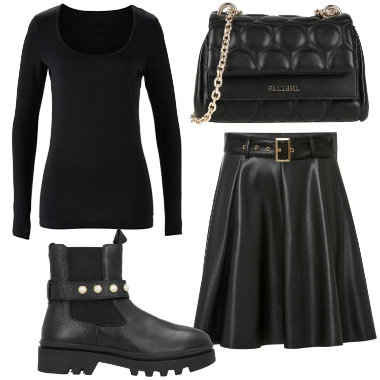 Outfit donna - Total look #1808526. Stile Rock per Tutti i giorni. Abbinamento con t-shirt sportive, gonne, borse a tracolla, stivaletti chelsea.