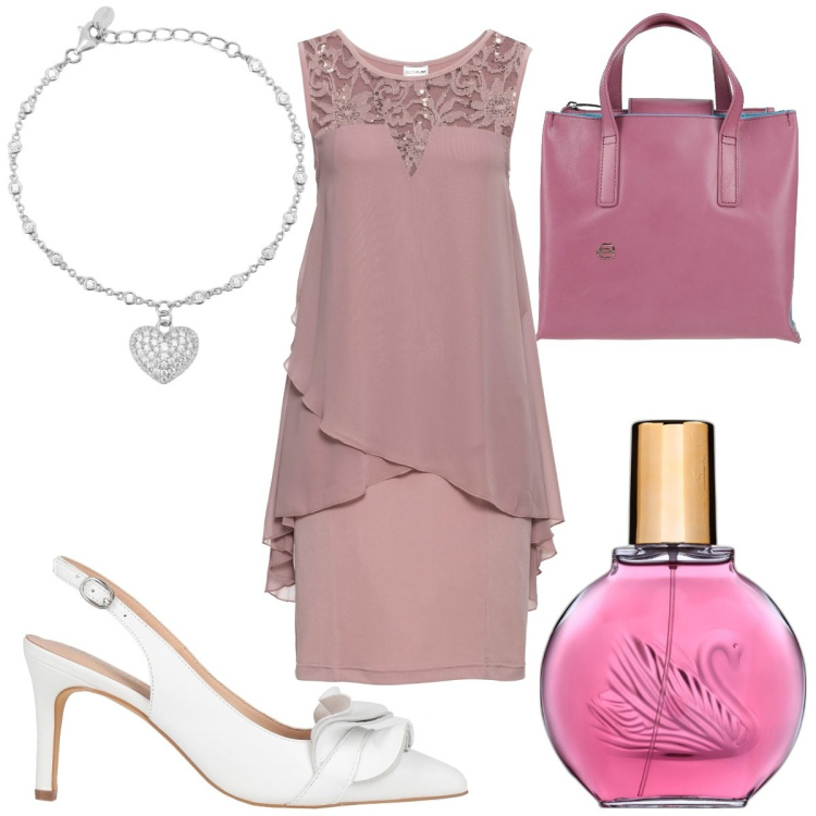 Outfit donna - Total look #1808558. Stile Romantica per Serata fuori. Abbinamento con borse a mano, décolleté, vestiti, profumi, braccialetti.