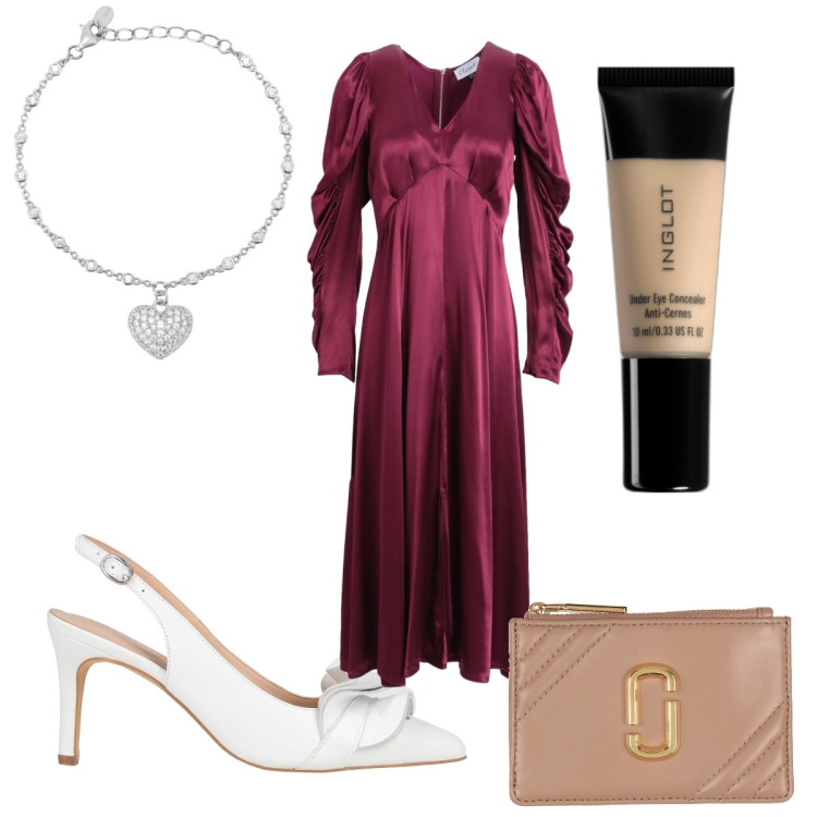Outfit donna - Total look #1808565. Stile Romantica per Serata fuori. Abbinamento con décolleté, vestiti midi/longuette, pochette, correttori, braccialetti.