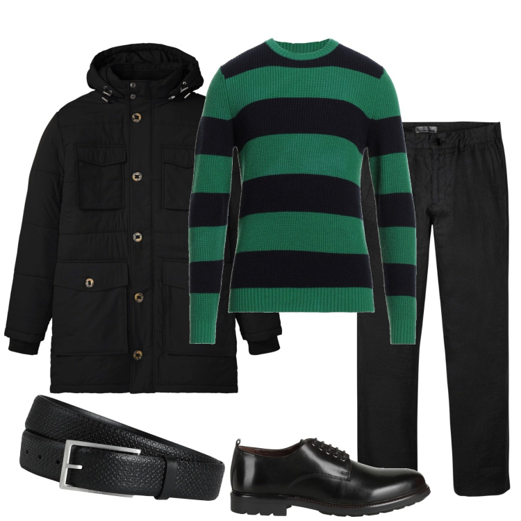 Outfit uomo - Total look #1808596. Stile Trendy per Tutti i giorni. Abbinamento con parka, pantaloni, pullovers, cinture, scarpe stringate.