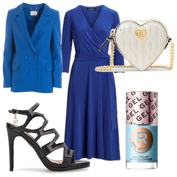 Outfit donna - Be my Valentine in blu. Stile Trendy per Serata fuori. Abbinamento con smalti, blazer, vestiti, pochette, sandali col tacco.
