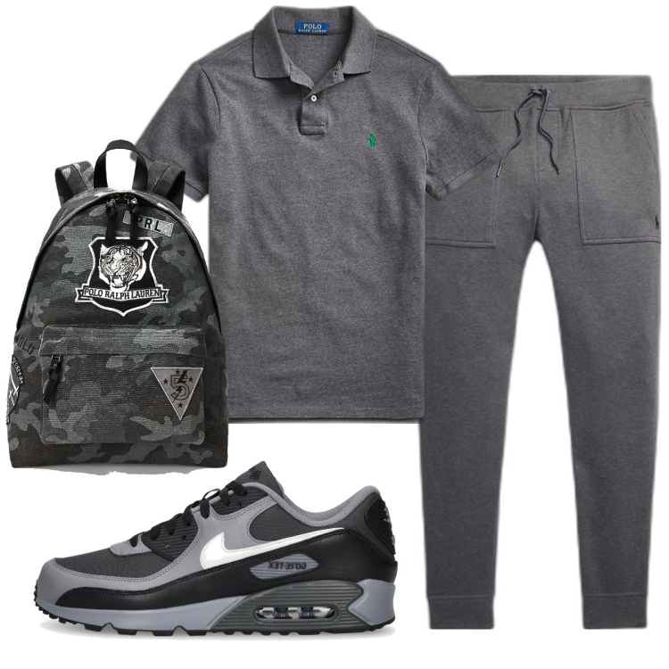 Outfit uomo - Total look #1808698. Stile Casual per Sport. Abbinamento con polo, pantaloni, borse sportive, sneakers.