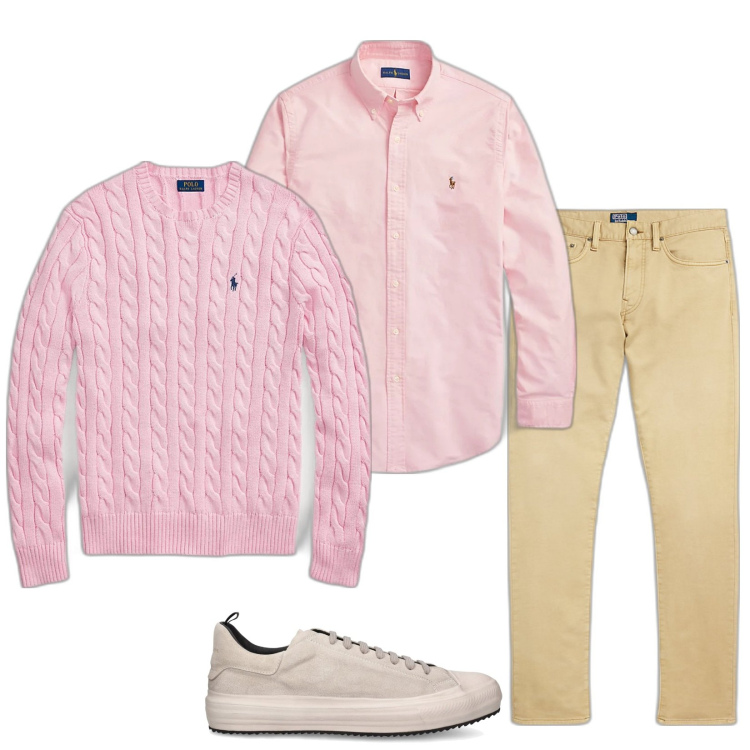 Outfit uomo - Pinkman. Stile Casual per Tutti i giorni. Abbinamento con camicie, pantaloni chino, maglieria, sneakers.