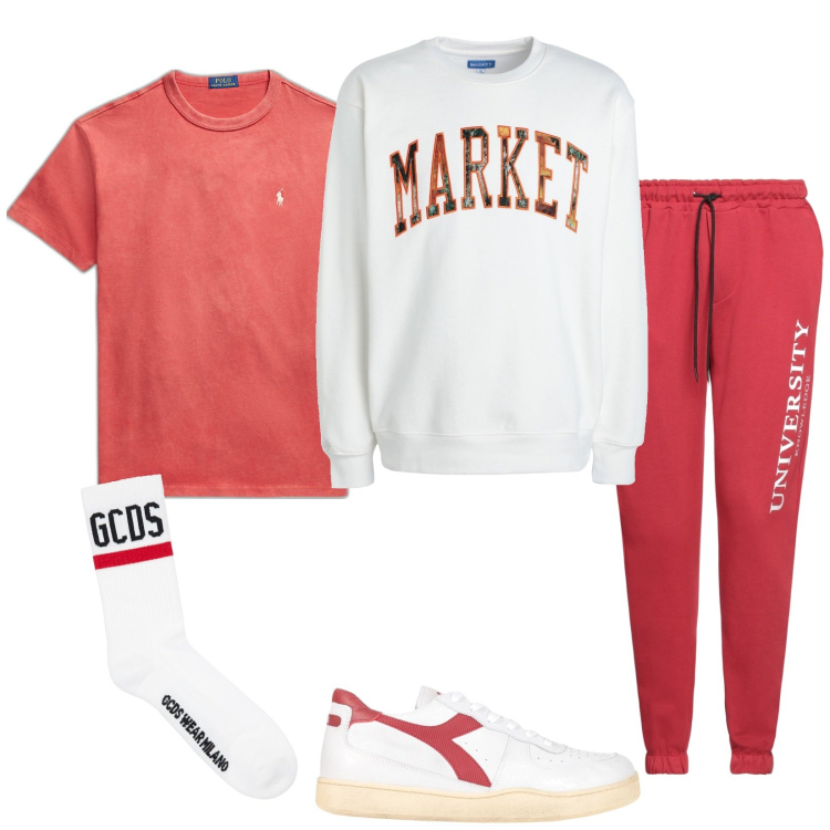 Outfit uomo - Total look #1808723. Stile Casual per Sport. Abbinamento con pantaloni, felpe, sneakers, t-shirt, calzini.