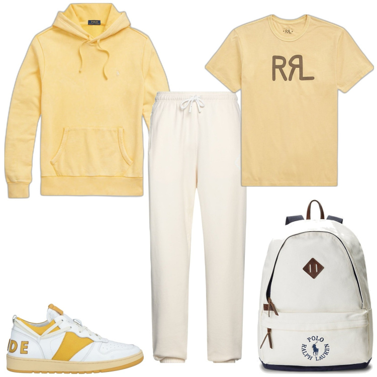 Outfit uomo - Total look #1808776. Stile Casual per Sport. Abbinamento con pantaloni, sneakers, felpe con cappuccio, borse sportive, t-shirt.