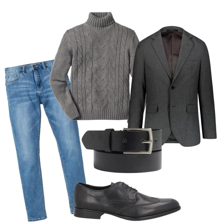 Outfit uomo - Affascinante in giacca e pull. Stile Urban per Serata speciale. Abbinamento con jeans, maglieria, scarpe stringate, giacche, cinture.