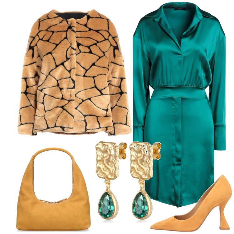 Outfit donna - Serata fuori. Stile Trendy per Serata fuori. Abbinamento con décolleté, vestiti corti, cappotti, orecchini, borse a spalla.