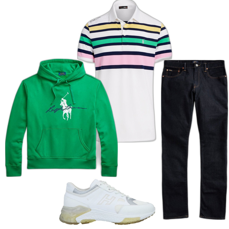 Outfit uomo - Total look #1808825. Stile Casual per Tutti i giorni. Abbinamento con sneakers, jeans, polo, felpe con cappuccio.