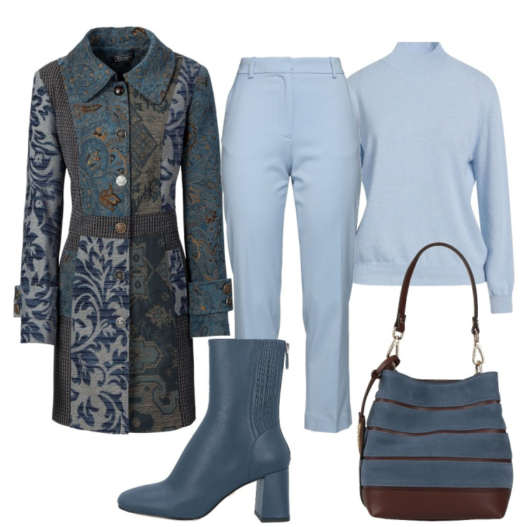 Outfit donna - Carta da zucchero. Stile Chic per Ufficio. Abbinamento con cappotti, borse a secchiello, stivaletti, pantaloni, maglieria.
