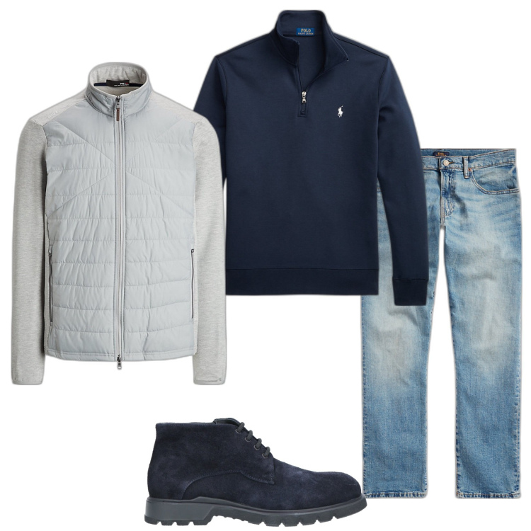 Outfit uomo - Total look #1808916. Stile Casual per Tutti i giorni. Abbinamento con stivali e stivaletti, pullovers, jeans, cappotti.