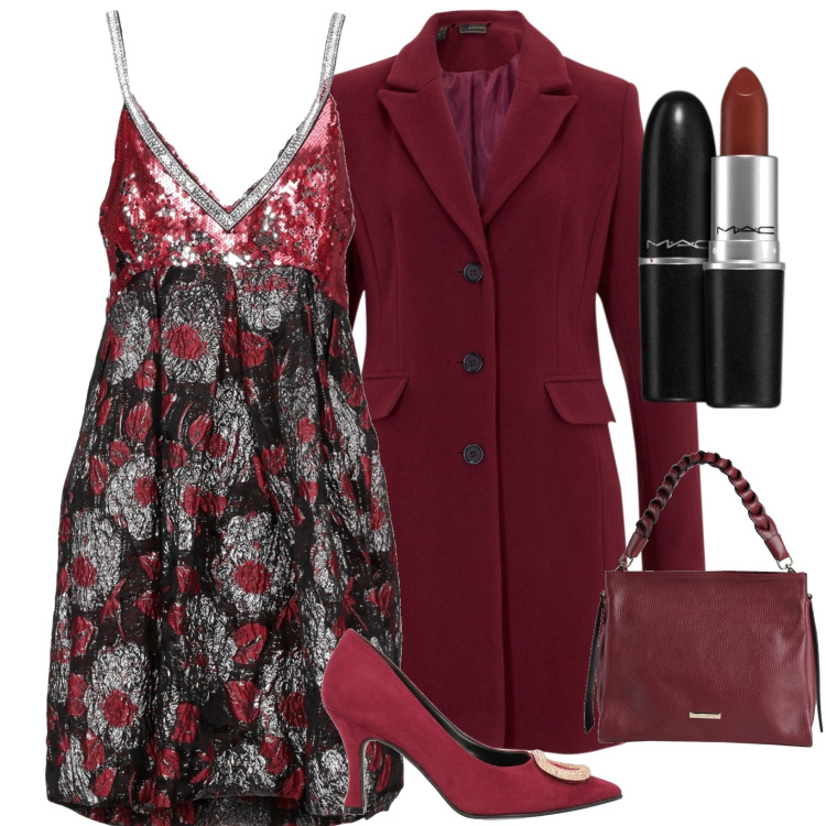 Outfit donna - Con il rossetto. Stile Sexy per Serata fuori. Abbinamento con cappotti, vestiti corti, décolleté, borse a mano, rossetti.