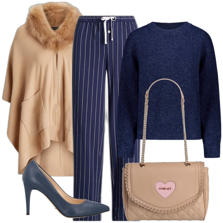 Outfit donna - L\'Ele. Stile Chic per Ufficio. Abbinamento con décolleté, borse a spalla, pantaloni, cappe, maglieria.