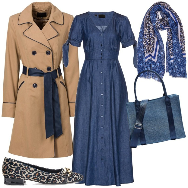 Outfit donna - Total look #1809066. Stile Casual per Tutti i giorni. Abbinamento con trench, vestiti, shopping bag, ballerine, sciarpe.