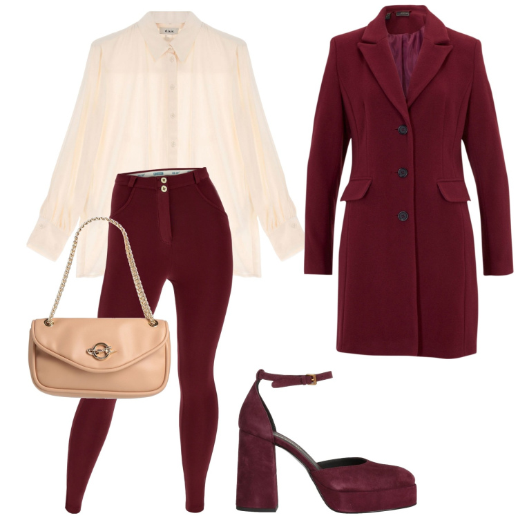 Outfit donna - Rosso che bel colore!. Stile Sporty chic per Serata fuori. Abbinamento con cappotti, borse a spalla, décolleté, pantaloni skinny, camicie.