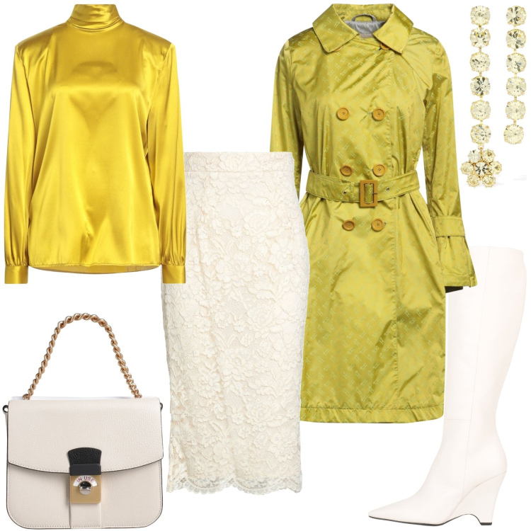 Outfit donna - Total look #1809077. Stile Urban per Tutti i giorni. Abbinamento con borse a mano, stivali, gonne longuette, cappotti, top, orecchini.