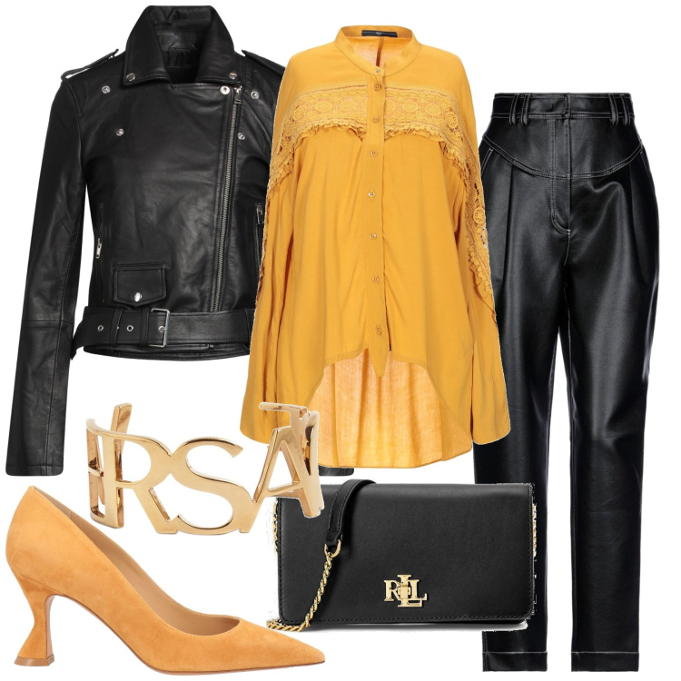 Outfit donna - Total look #1809082. Stile Trendy per Serata fuori. Abbinamento con décolleté, camicie, blazer, pantaloni, borse a tracolla, braccialetti.