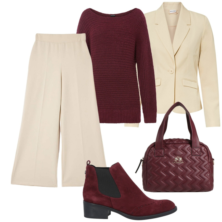 Outfit donna - Total look #1809098. Stile Casual per Tutti i giorni. Abbinamento con maglieria, blazer, borse a mano, stivaletti chelsea, pantaloni.