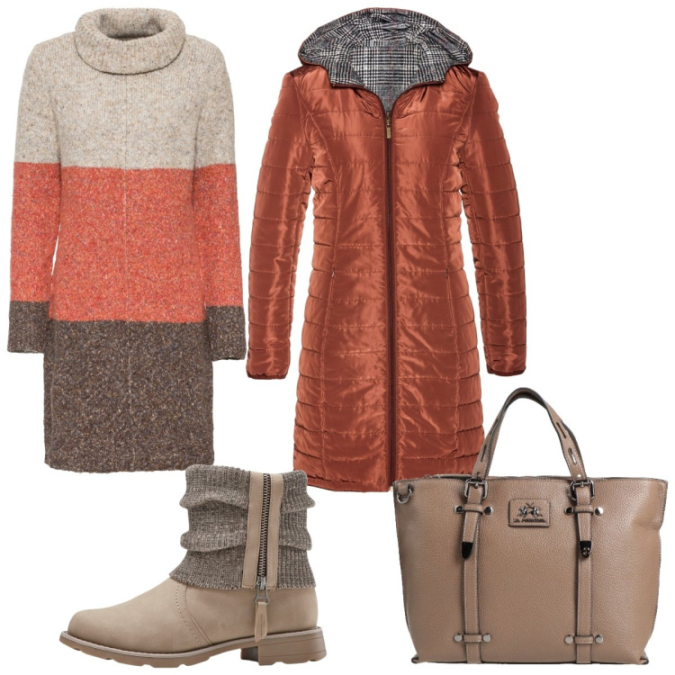 Outfit donna - Essenziale d’effetto. Stile Casual per Tutti i giorni. Abbinamento con vestiti, stivaletti, blazer, borse a mano.