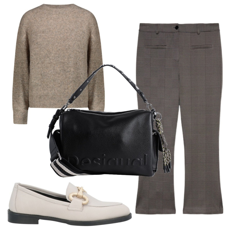 Outfit donna - Total look #1809115. Stile Mannish per Ufficio. Abbinamento con borse a mano, mocassini, maglieria, pantaloni.