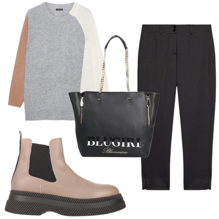 Outfit donna - Total look #1809152. Stile Basic per Tutti i giorni. Abbinamento con stivaletti, borse a spalla, maglieria, pantaloni.