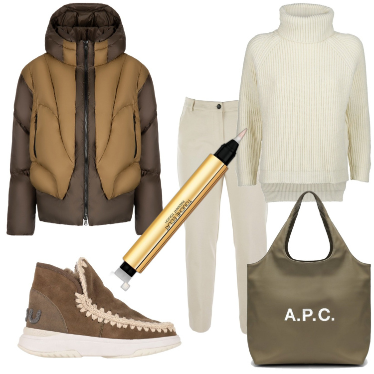 Outfit donna - Total look #1809153. Stile Urban per Tutti i giorni. Abbinamento con stivaletti, correttori, piumini, pantaloni, borse tote, maglieria.