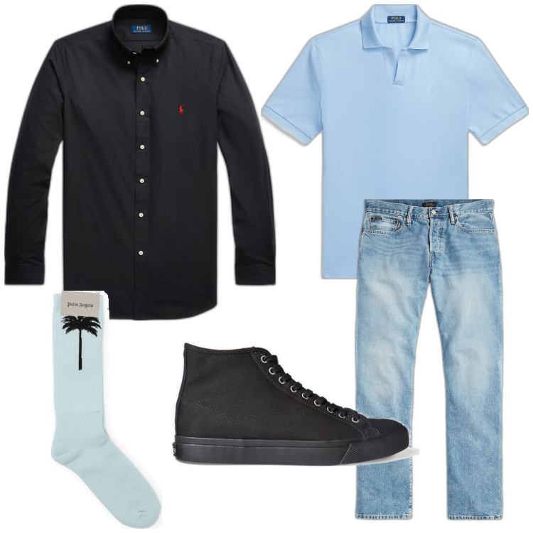 Outfit uomo - La camicia in popeline. Stile Urban per Tutti i giorni. Abbinamento con camicie, sneakers, jeans, polo, calzini.