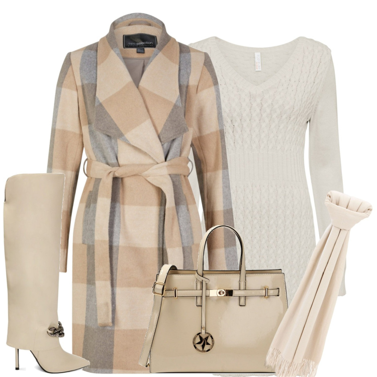 Outfit donna - City. Stile Trendy per Tutti i giorni. Abbinamento con vestiti, cappotti, sciarpe, stivali, borse a mano.