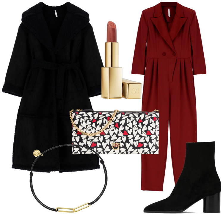 Outfit donna - Total look #1809294. Stile Trendy per Serata fuori. Abbinamento con braccialetti, rossetti, borse a tracolla, cappotti, tute, stivaletti.
