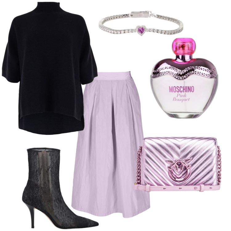 Outfit donna - Amour...... Stile Romantica per Serata fuori. Abbinamento con profumi, braccialetti, stivaletti, borse a tracolla, gonne, maglieria.