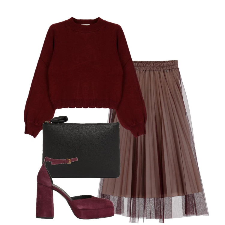 Outfit donna - Serata boho. Stile Boho per Serata fuori. Abbinamento con décolleté, pullovers, gonne longuette, pochette.