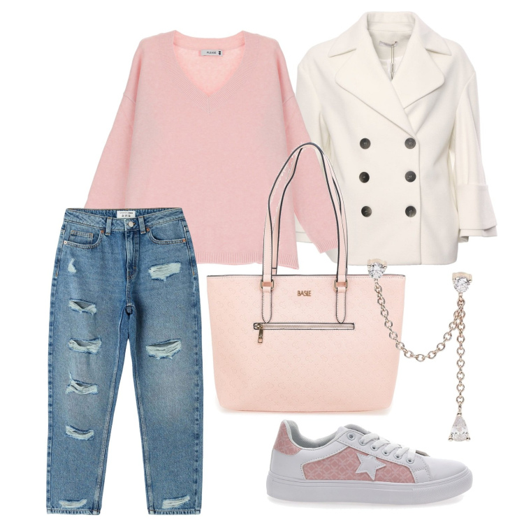 Outfit donna - Ghost outfitter - febbraio. Stile Casual per Tutti i giorni. Abbinamento con jeans mom, orecchini, cappotti, maglieria, sneakers, borse a spalla.