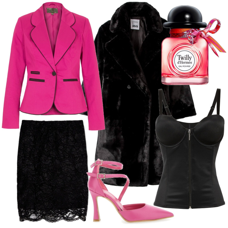 Outfit donna - Sexy e inebriante per San Valentino. Stile Glamour Abbinamento con blazer, body, profumi, ecopellicce, gonne, décolleté.