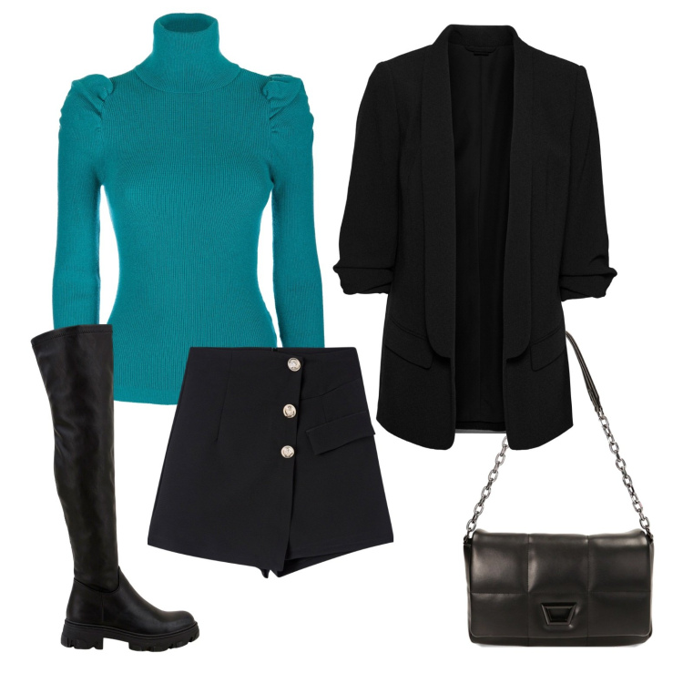 Outfit donna - Il solito tran tran. Stile Casual chic per Tutti i giorni. Abbinamento con blazer, gonne, maglieria, stivali, borse a tracolla.