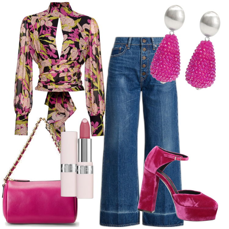 Outfit donna - Metto il rossetto e sono pronta. Stile Glamour per Tutti i giorni. Abbinamento con orecchini, décolleté, rossetti, bluse, jeans, borse a spalla.