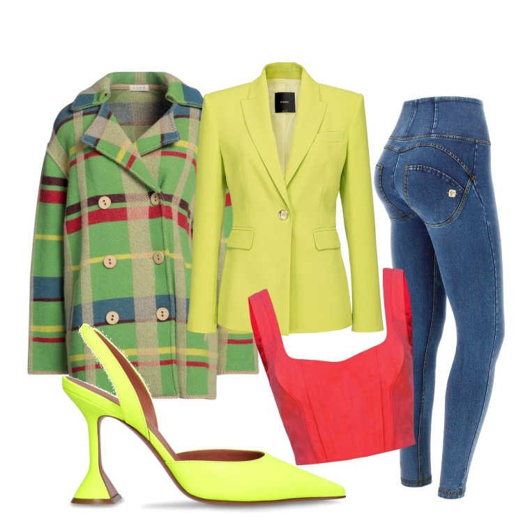 Outfit donna - Colorata. Stile Sporty chic per Serata fuori. Abbinamento con cappotti, blazer, top, jeggings, décolleté.