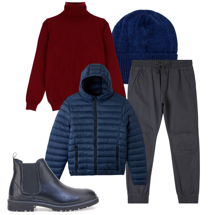 Outfit uomo - Inverno in cargo. Stile Urban per Tutti i giorni. Abbinamento con pantaloni, cappotti, berretti, maglieria, stivali e stivaletti.