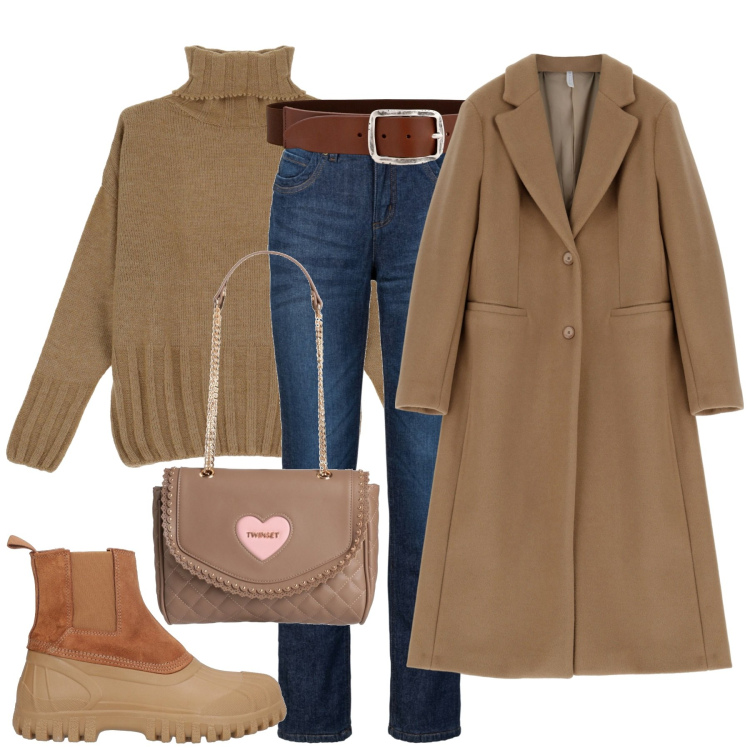 Outfit donna - City. Stile Casual chic per Tutti i giorni. Abbinamento con jeans dritti, borse a spalla, stivaletti chelsea, maglieria, cappotti, cinture.