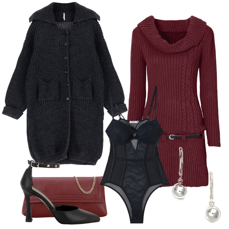 Outfit donna - Be\' my Valentine. Stile Chic per Serata fuori. Abbinamento con vestiti, body, cappotti, décolleté, pochette, orecchini.