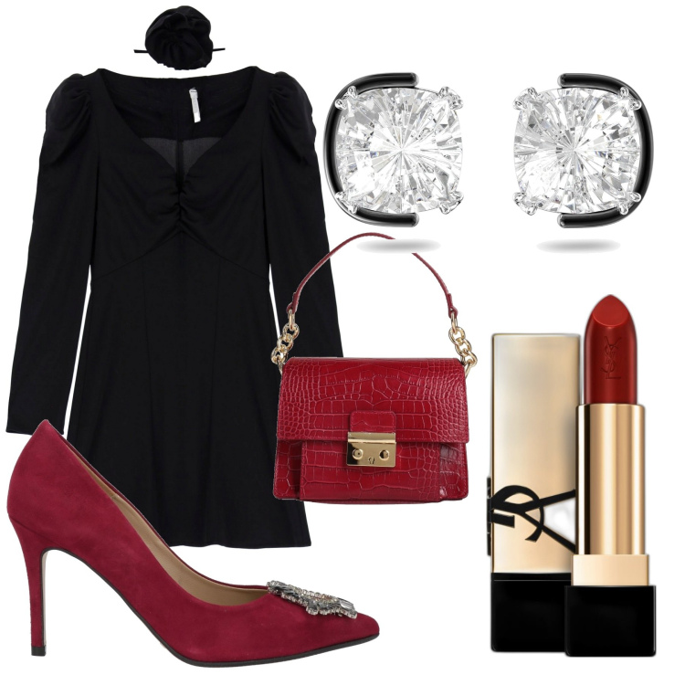 Outfit donna - Total look #1809551. Stile Glamour per Cerimonia. Abbinamento con rossetti, borse a mano, décolleté, orecchini, vestiti corti.