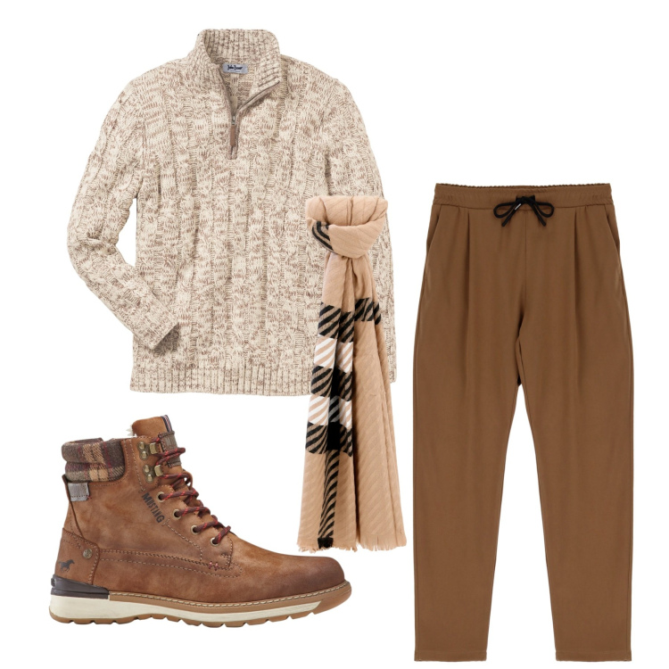 Outfit uomo - Inverno cookie. Stile Casual per Tutti i giorni. Abbinamento con maglieria, stivali e stivaletti, pantaloni, sciarpe.