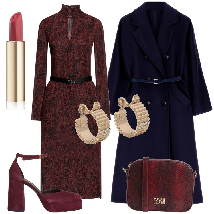 Outfit donna - L\'abito di Patrizia Pepe. Stile Glamour per Serata fuori. Abbinamento con vestiti midi/longuette, orecchini, borse a tracolla, décolleté, rossetti, cappotti.